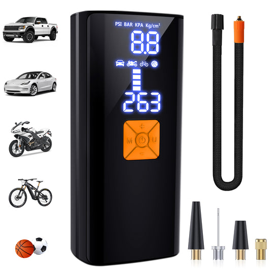 Tyre Inflator Portable Air Compressor,20000mAh and 150PSI Cordless Air Pump with Digital LCD Pressure Gauge One Click Electric Tyre Inflator for Car,Motorcycle,Bike and Balls 1 Pcs (Raven Black)