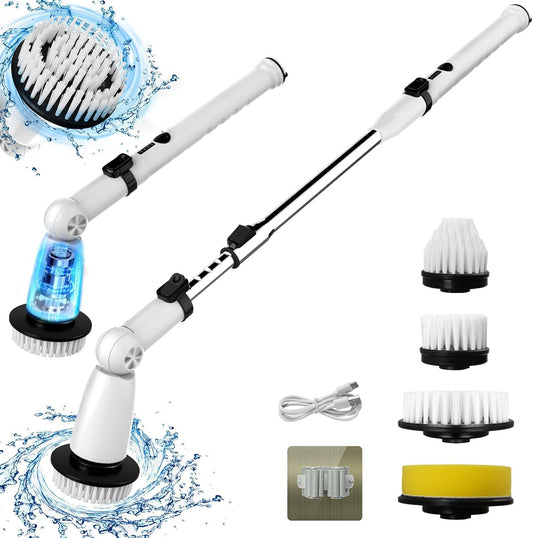 Swtroom Electric Spin Scrubber, 2024 Upgraded Bathroom Cleaner, Power Shower Cleaning Brush with Extendable Handle & 4 Brush Heads, Dual Speed & USB-C Charging, Shower Scrubber for Bathtub, Tile, and Floor(Black)