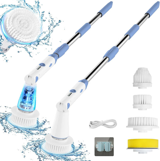 Electric Spin Scrubber, 2024 New Bathroom Cleaner, Power Shower Cleaning Brush with Extendable Handle & 4 Brush Heads, Shower Scrubber for Bathtub, Tile, and Floor (Light Blue)