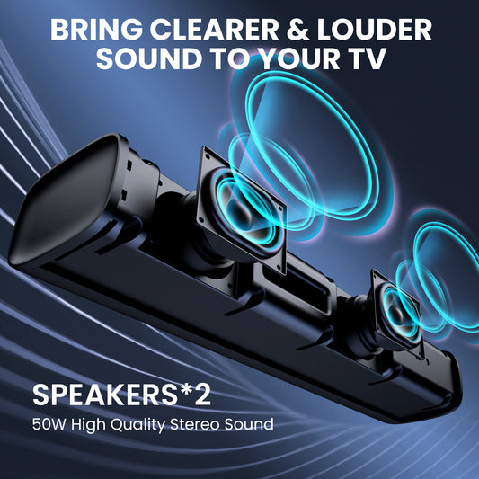 Soundbar for TV, 56W Peak Power Speakers with Bluetooth 5.3/ARC/Optical/AUX Inputs – Wall Mountable Home Theater Surround Sound System Small Sound Bar for PC/Gaming/Projectors with 3 EQ-Modes
