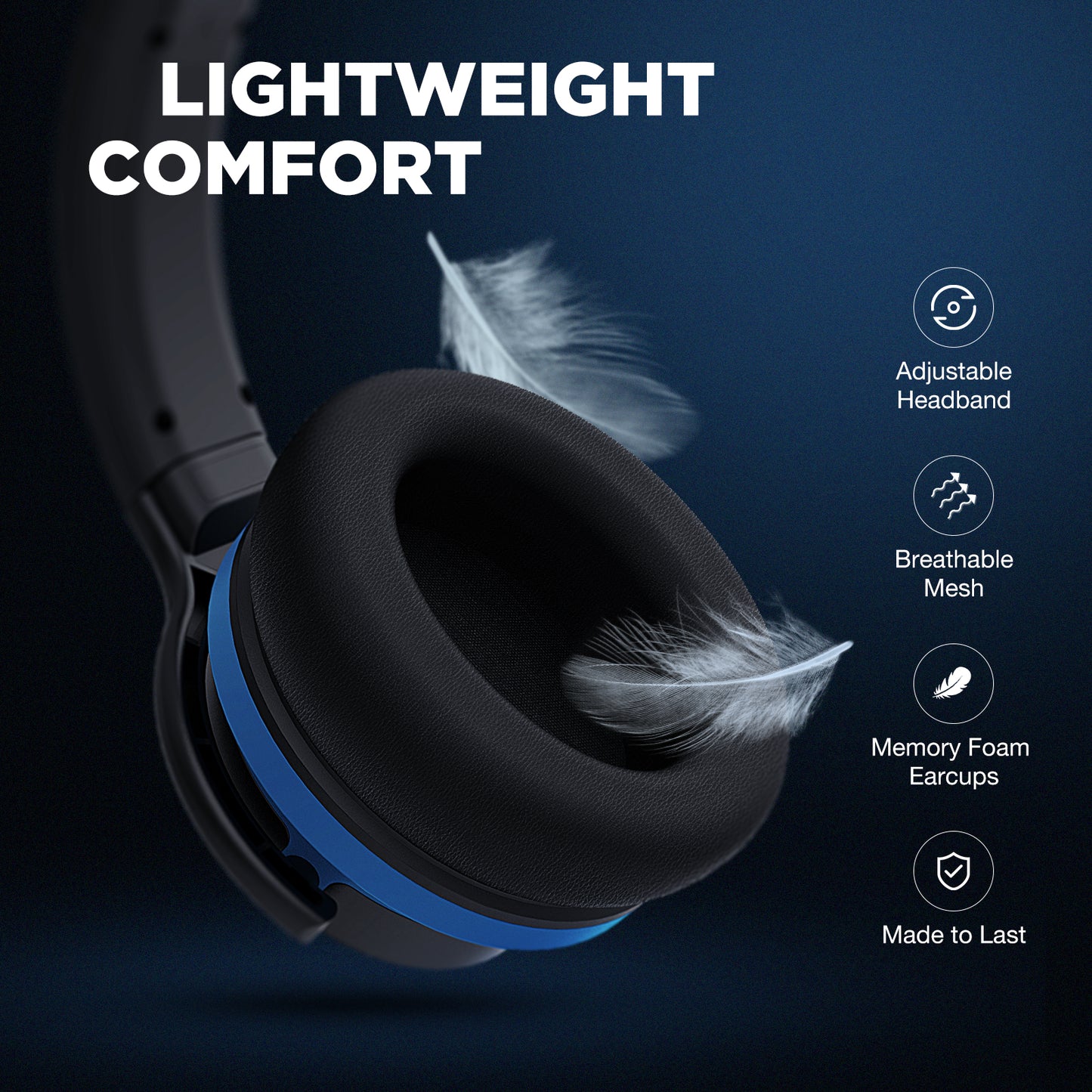 E7 Active Noise Cancelling Headphones, Wireless Over Ear Bluetooth Headphones, 20H Playtime, Rich Deep Bass, Comfortable Memory Foam Ear Cups for Travel, Home Office - Black