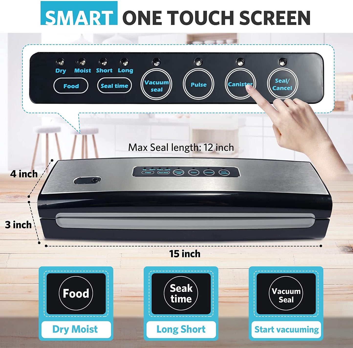 Vacuum Sealer Machine Built-in Air Sealing System, Dry & Moist Food Modes, Led Indicator Lights, Easy to Clean, Compact Design