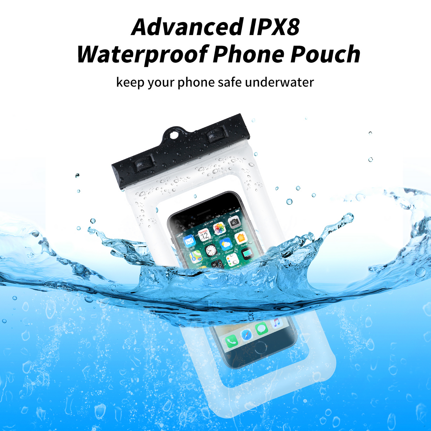 Waterproof Phone Pouch Phone Case with Airbag Floating, Compatible with Phones up to 7.0 Inches (2 in Black & Orange)