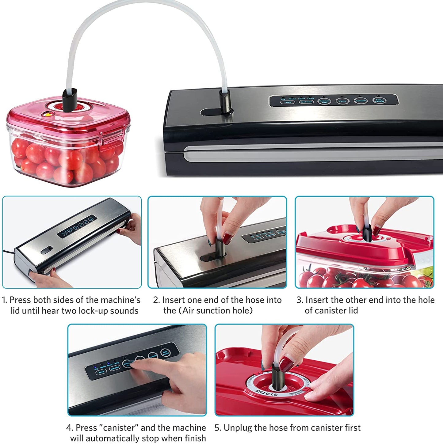 Vacuum Sealer Machine Built-in Air Sealing System, Dry & Moist Food Modes, Led Indicator Lights, Easy to Clean, Compact Design