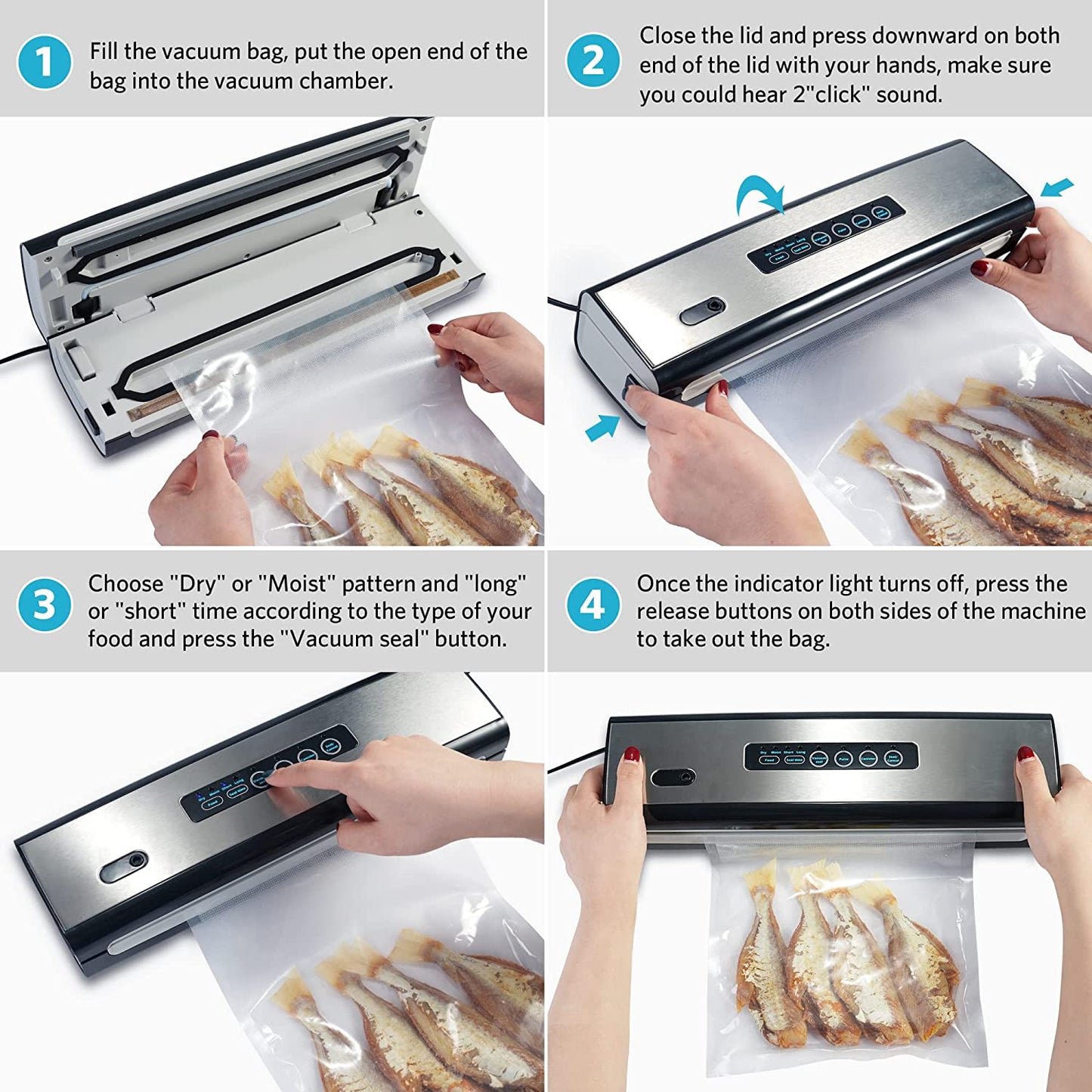 Vacuum Sealer Machine Built-in Air Sealing System, Dry & Moist Food Modes, Led Indicator Lights, Easy to Clean, Compact Design