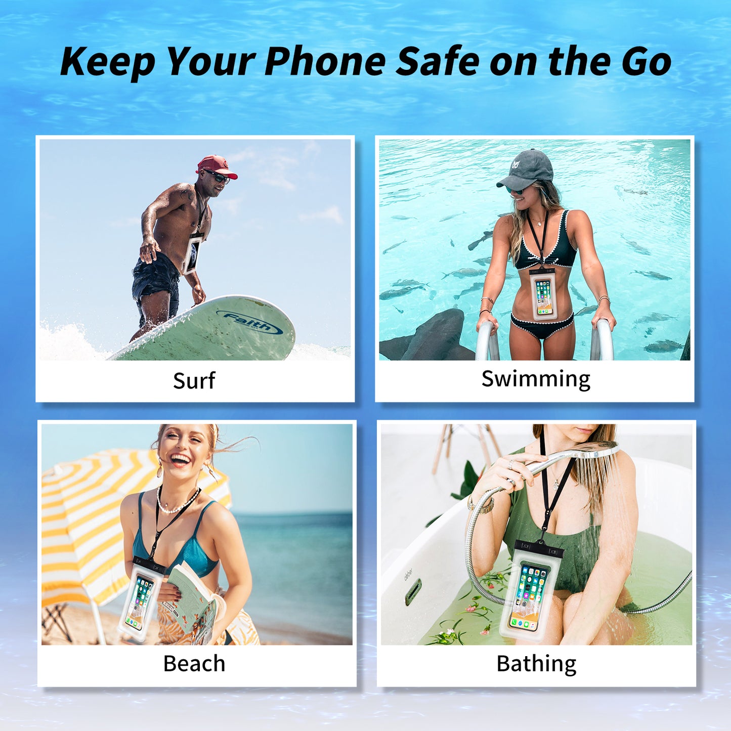 Waterproof Phone Pouch Phone Case with Airbag Floating, Compatible with Phones up to 7.0 Inches (2 in Black & Blue)