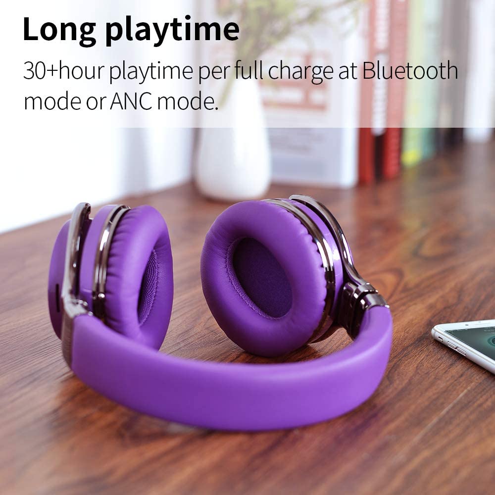 Active Noise Cancelling Bluetooth Wireless Headphones - E7 ANC Purple