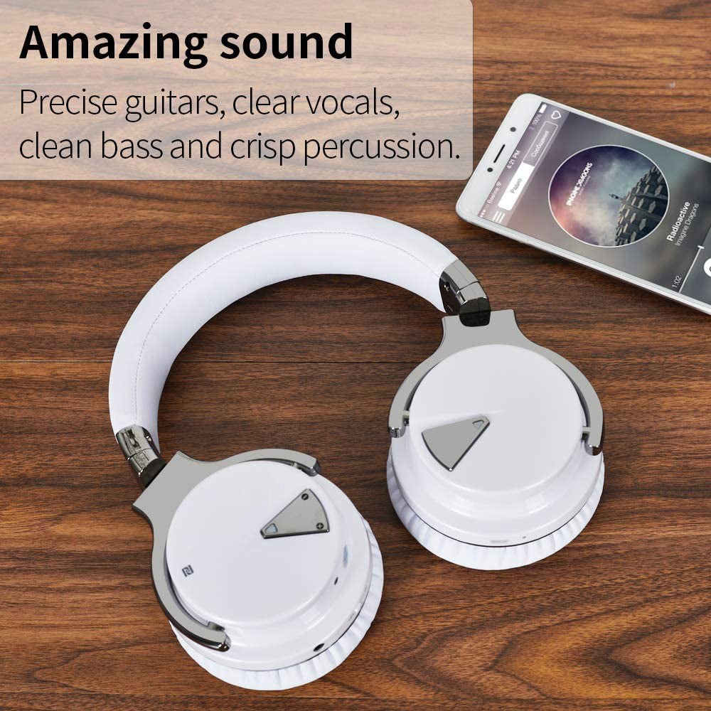 Active Noise Cancelling Bluetooth Wireless Headphones - E7 ANC White