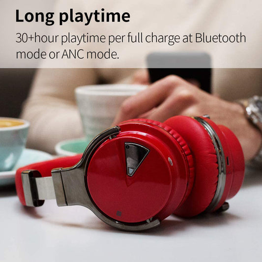 Active Noise Cancelling Bluetooth Wireless Headphones - E7 ANC Red