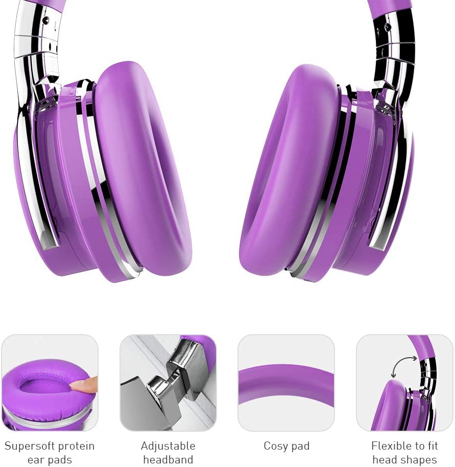 Active Noise Cancelling Bluetooth Wireless Headphones - E7 ANC Purple