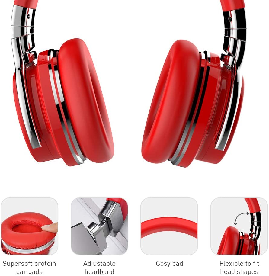 Active Noise Cancelling Bluetooth Wireless Headphones - E7 ANC Red