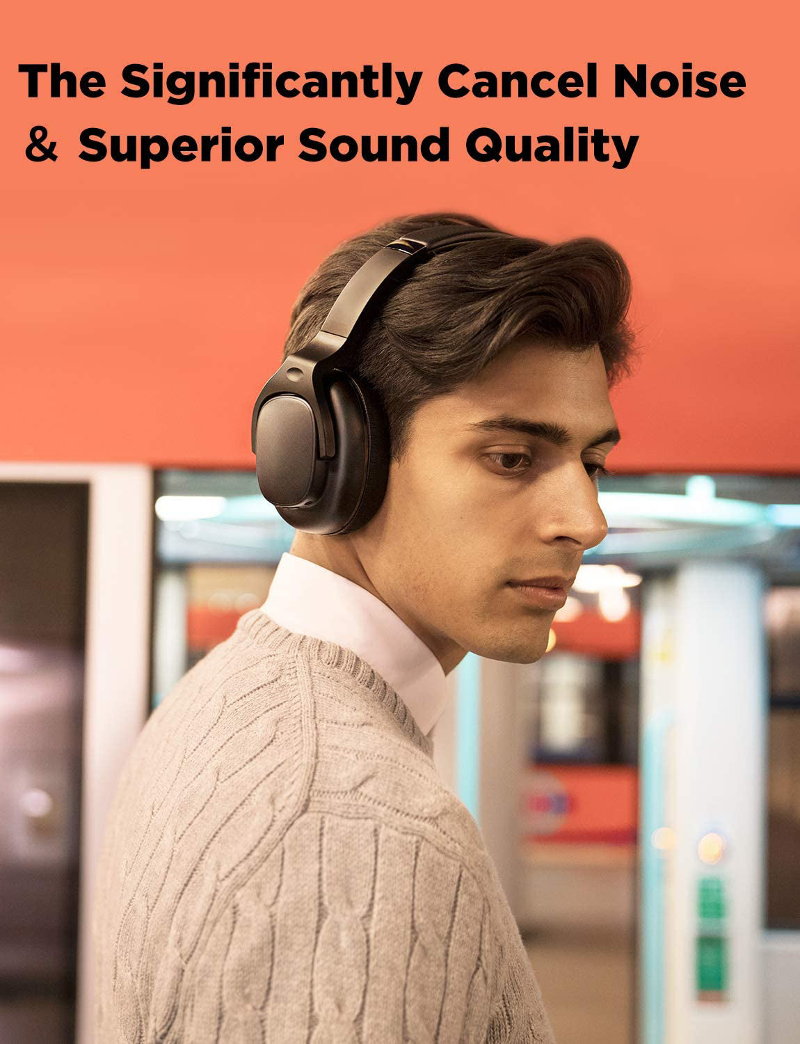 E9 Bluetooth Headphones Active Noise Cancelling Headphones Deep Bass Wireless Comfortable Memory Foam Ear Cups for Sports/TV/Work (Black)