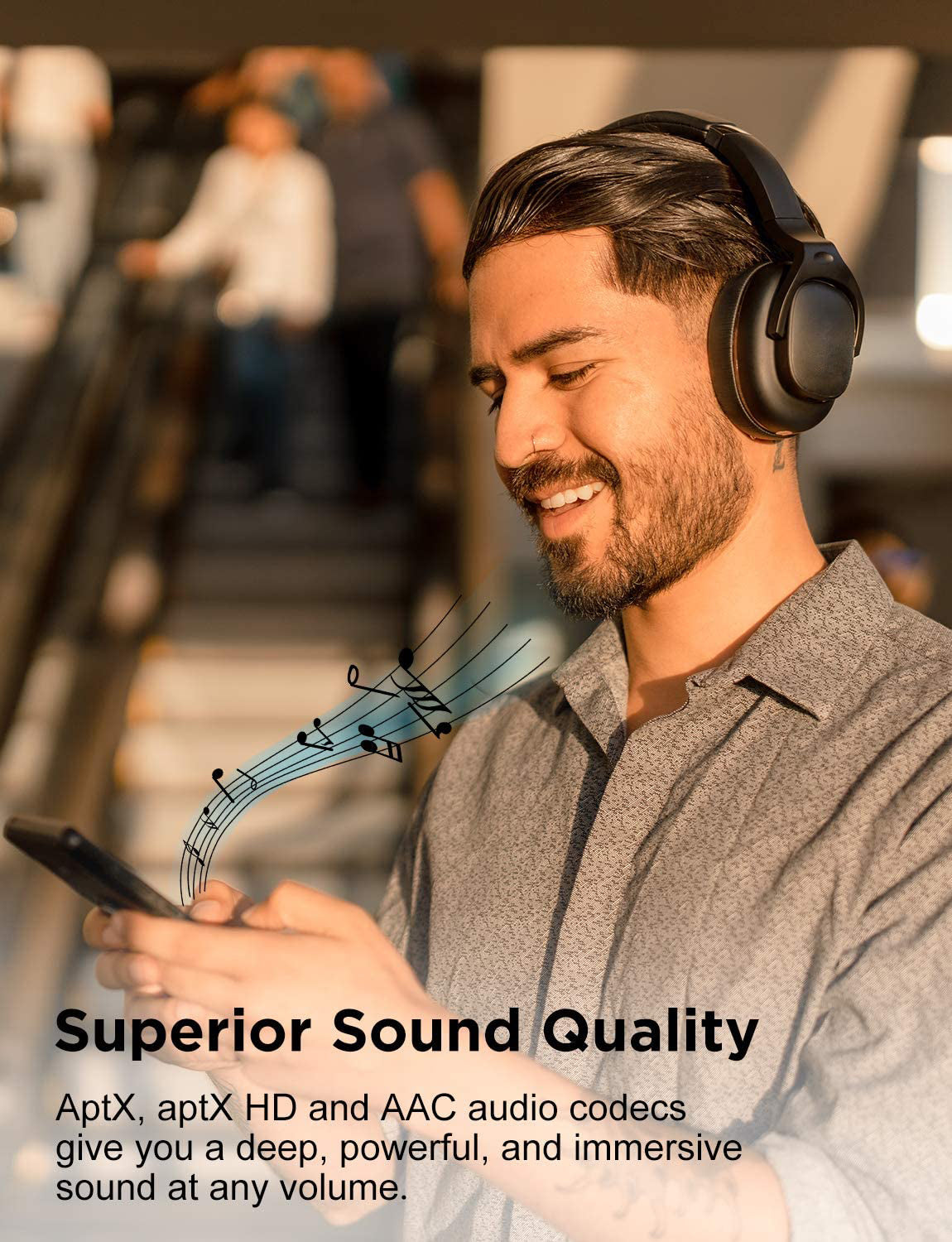 E9 Bluetooth Headphones Active Noise Cancelling Headphones Deep Bass Wireless Comfortable Memory Foam Ear Cups for Sports/TV/Work (Black)