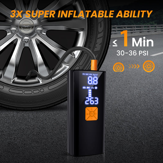 Tyre Inflator Portable Air Compressor,20000mAh and 150PSI Cordless Air Pump with Digital LCD Pressure Gauge One Click Electric Tyre Inflator for Car,Motorcycle,Bike and Balls 1 Pcs (Raven Black)